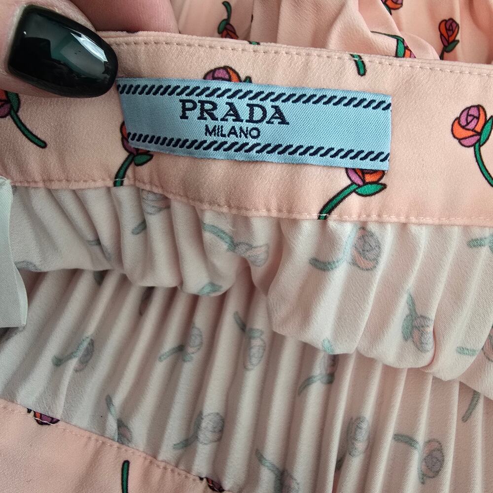 Prada 2017 Pink Pleated CDC Rose Print Midi Skirt Size 40 NWT - Picture 3 of 11